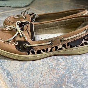 Sperry Leopard/Animal Print Angelfish Boat Shoe, Size 8